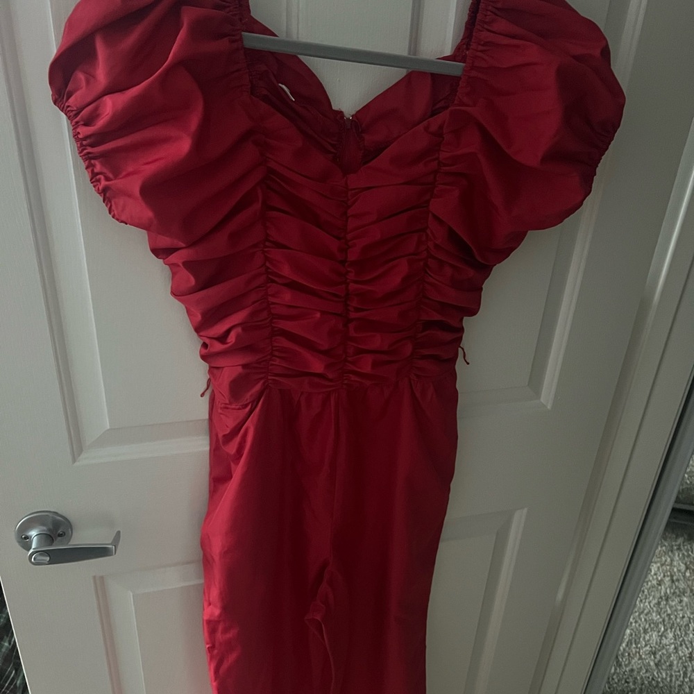 Red ruffle sleeve jumpsuit